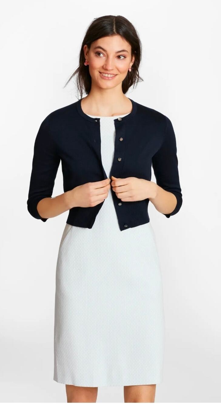 Brooks Brothers Supima Cotton Cropped Cardigan Navy Blue L 3/4 Sleeve